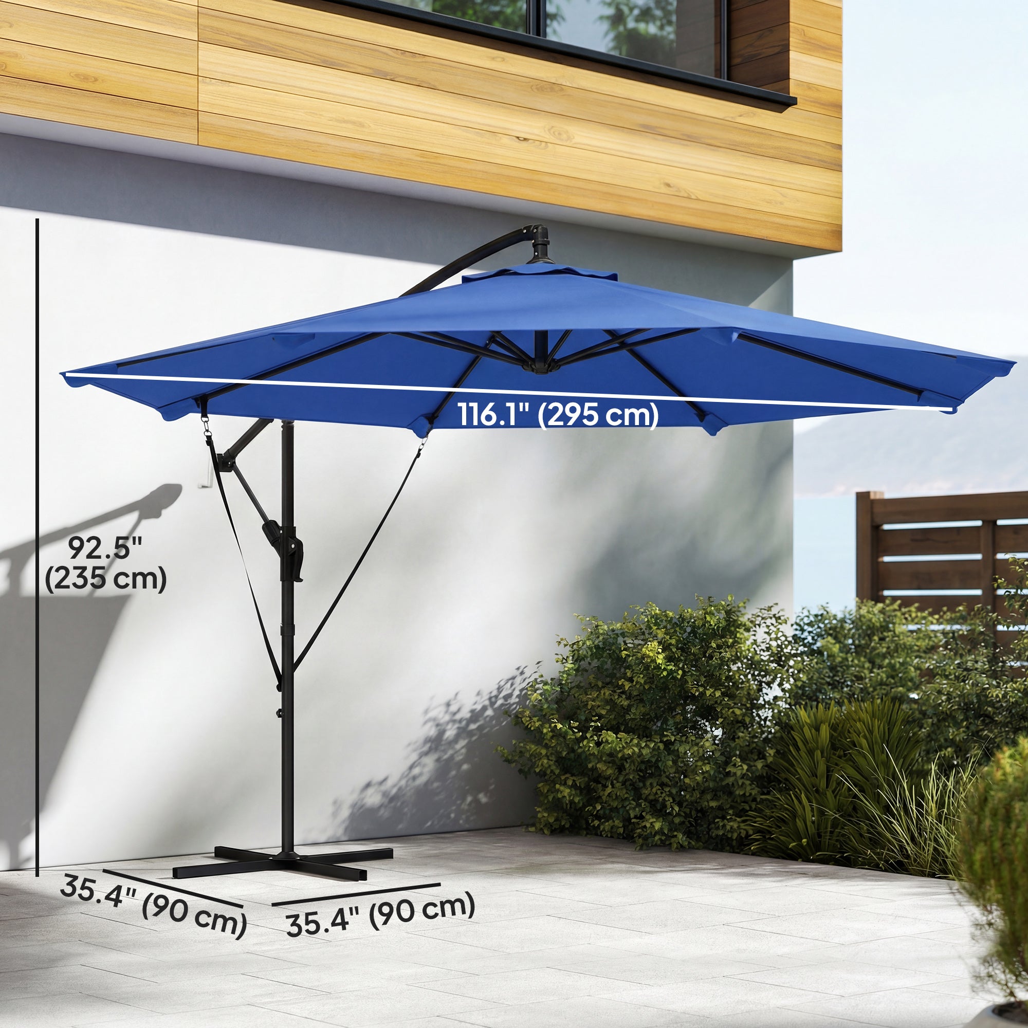 10FT Cantilever Patio Umbrella with 8 Ribs, Offset Patio Umbrella with Cover and Wind Ropes for Garden, Yard, Navy Blue