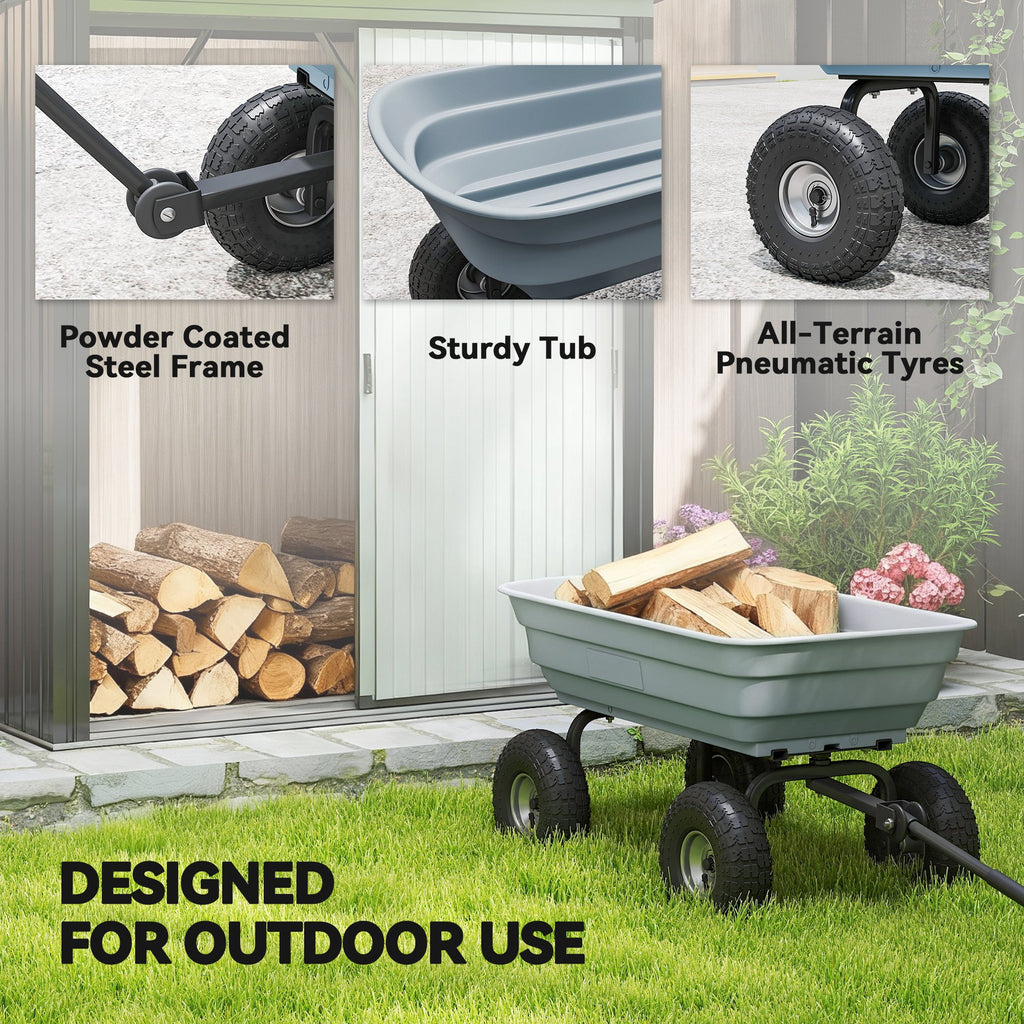 Steel Garden Cart with Handle and 10" Pneumatic Tires, Utility Wagon Cart for Garden Patio Lawn, 551lbs Capacity, Grey