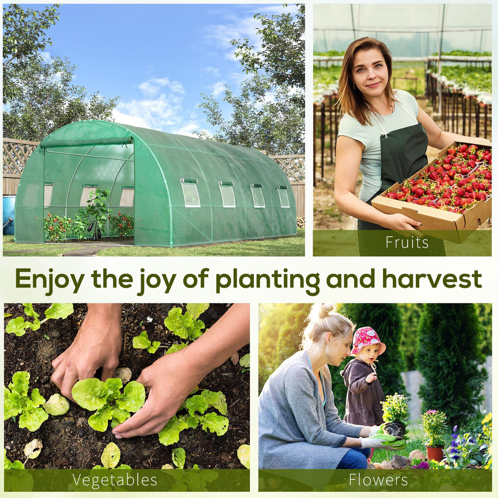 Walk-in Tunnel Greenhouse, 19 x 10 x 6.6 ft Hoop House with Zipped Roll-Up Door, 8 Mesh Windows, Wind Resistance Level 4, Green
