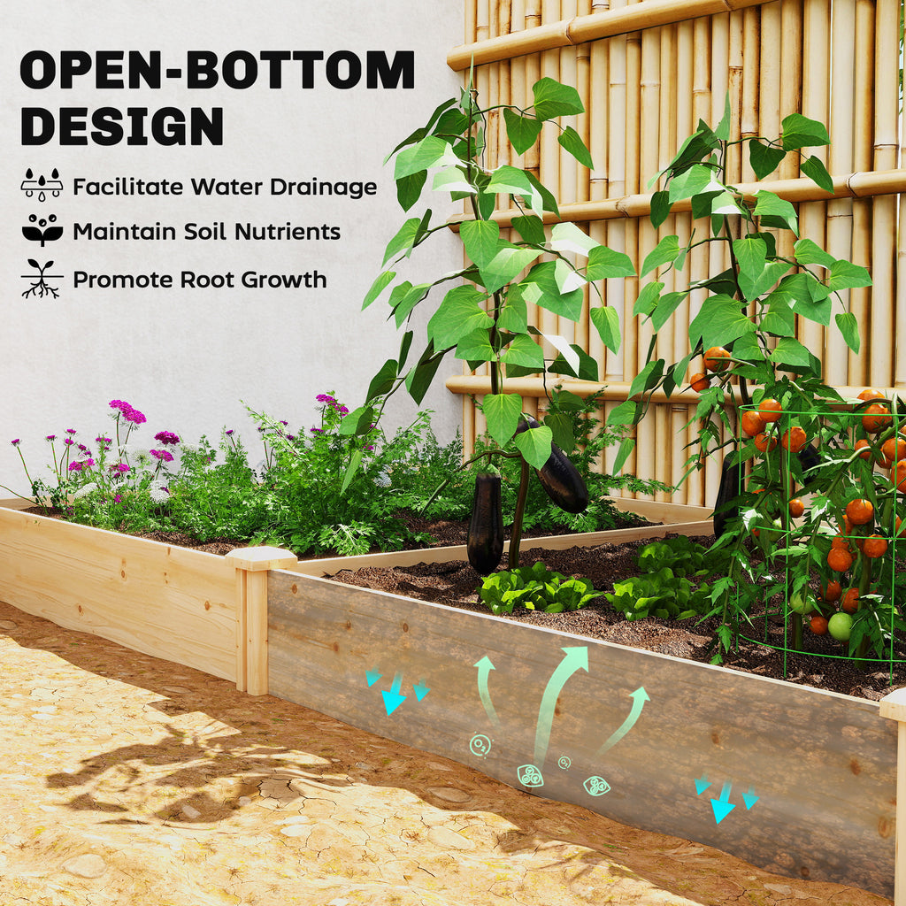 Wooden Raised Garden Bed, Outdoor Planter Box with Divider and Open Bottom for Flowers, Herbs, Vegetables, DIY Painting