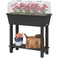 41L Self Watering Raised Garden Bed w/ Ventilation Transparent Lid Greenhouse, Planter Box w/ Storage Shelf, Black