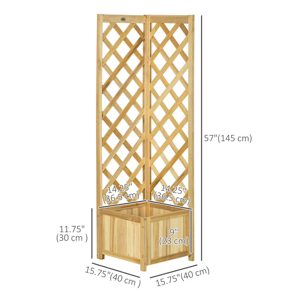 Raised Garden Bed Wood Planter with Trellis for Vine Climbing, 16" x 16" x 57", Natural