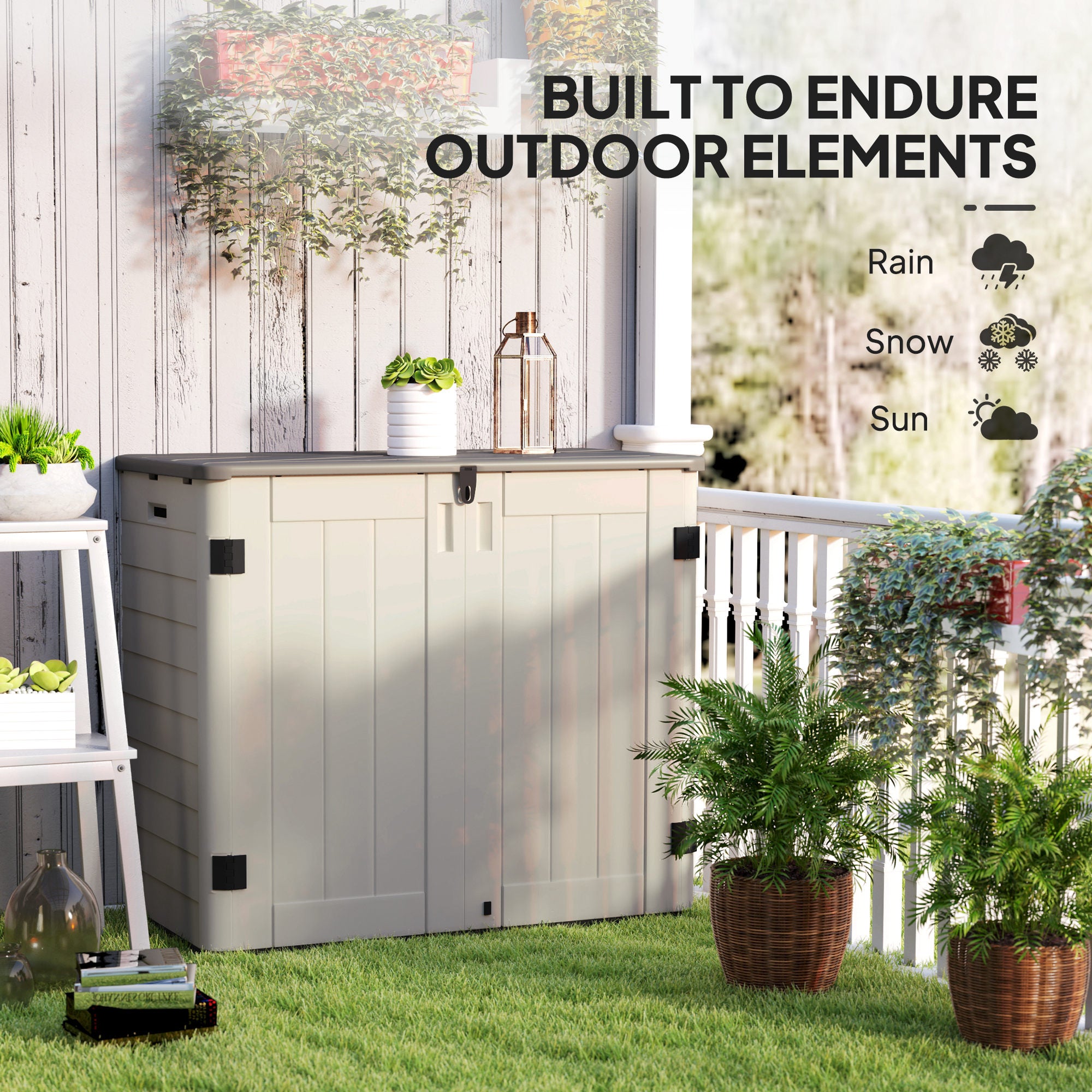 185 Gallon Outdoor Storage Cabinet with Openable Top and Lockable Doors for Lawnmower, Trash Can, Patio Accessories