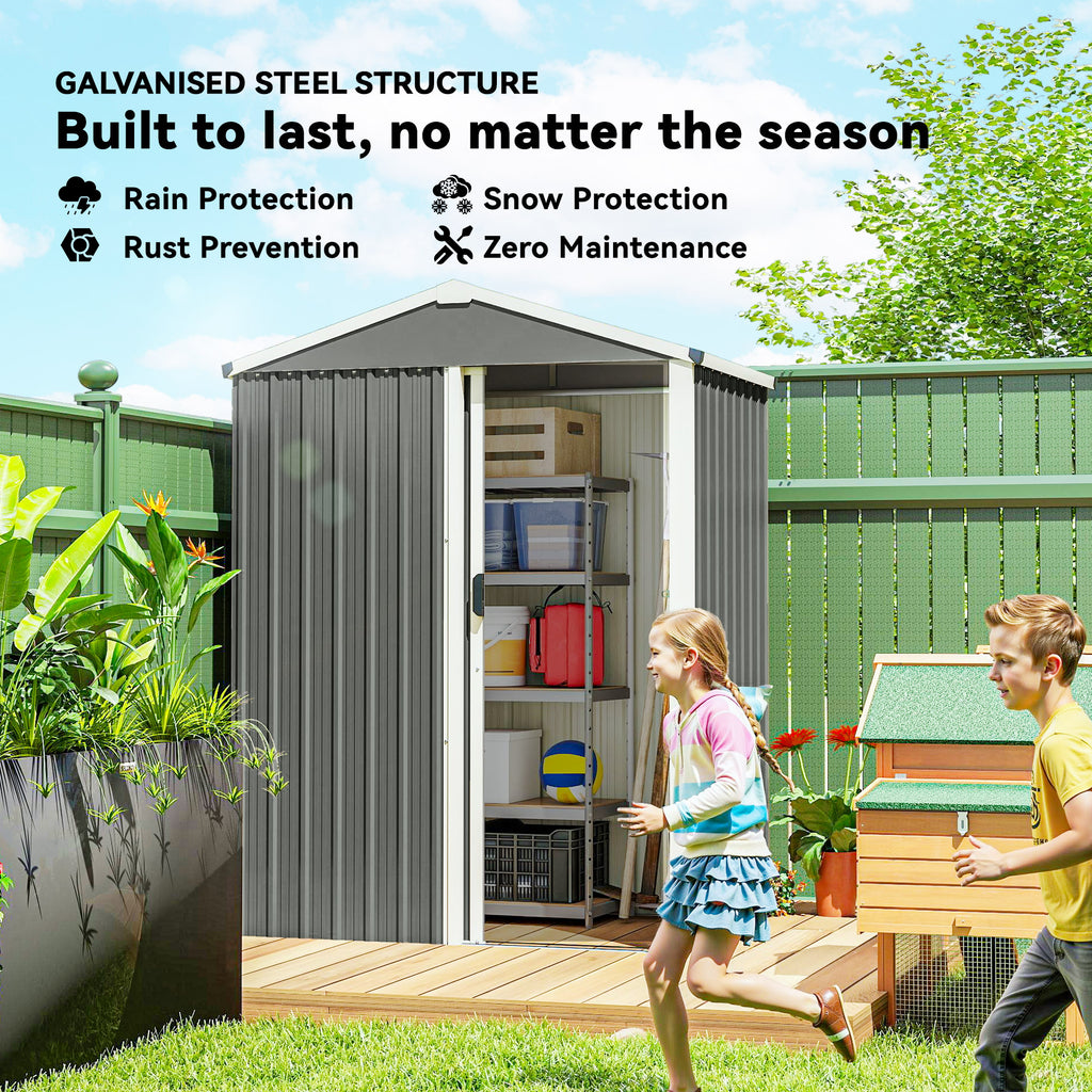 4.5 x 3ft Outdoor Storage Shed, Waterproof Metal Garden Shed with Lockable Door for Backyard, Patio, Lawn, Light Grey