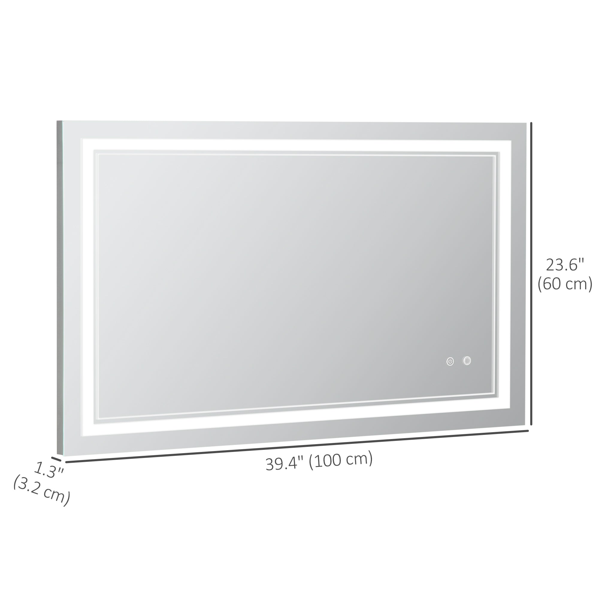 40" x 24" LED Bathroom Mirror, Dimmable Lighted Wall-Mounted Mirror, with 3 Colour, Smart Touch, Plug-in, Vertical or Horizontal Hanging