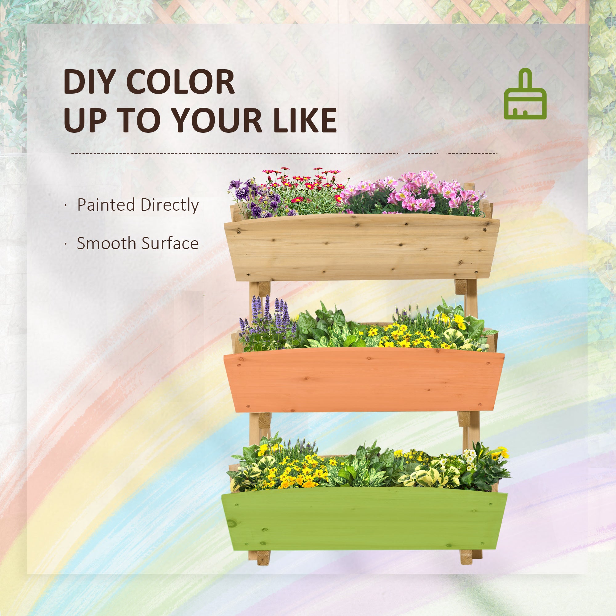 3 Tier Raised Garden Bed, 23.5" x 29.5" x 30.3" Vertical Wooden Elevated Planter Box Kit, Plant Stand for Flowers, Vegetables, Herbs