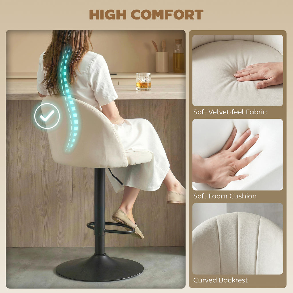 Bar Stools Set of 2, Swivel Counter Height Barstools with Footrest, Cream White