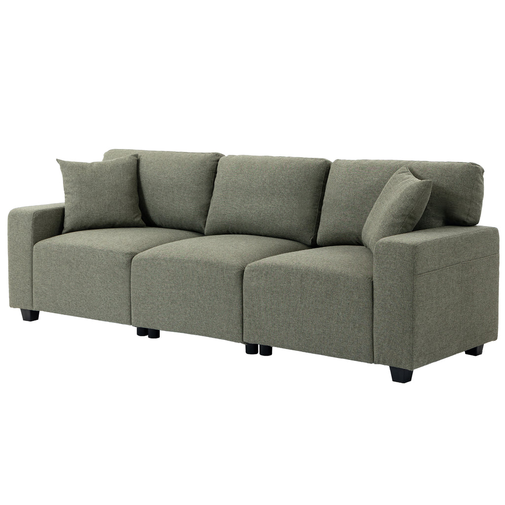 3 Seater Sofa with Storage Pockets, Modern Upholstered Couch with Pocket Springs, Green