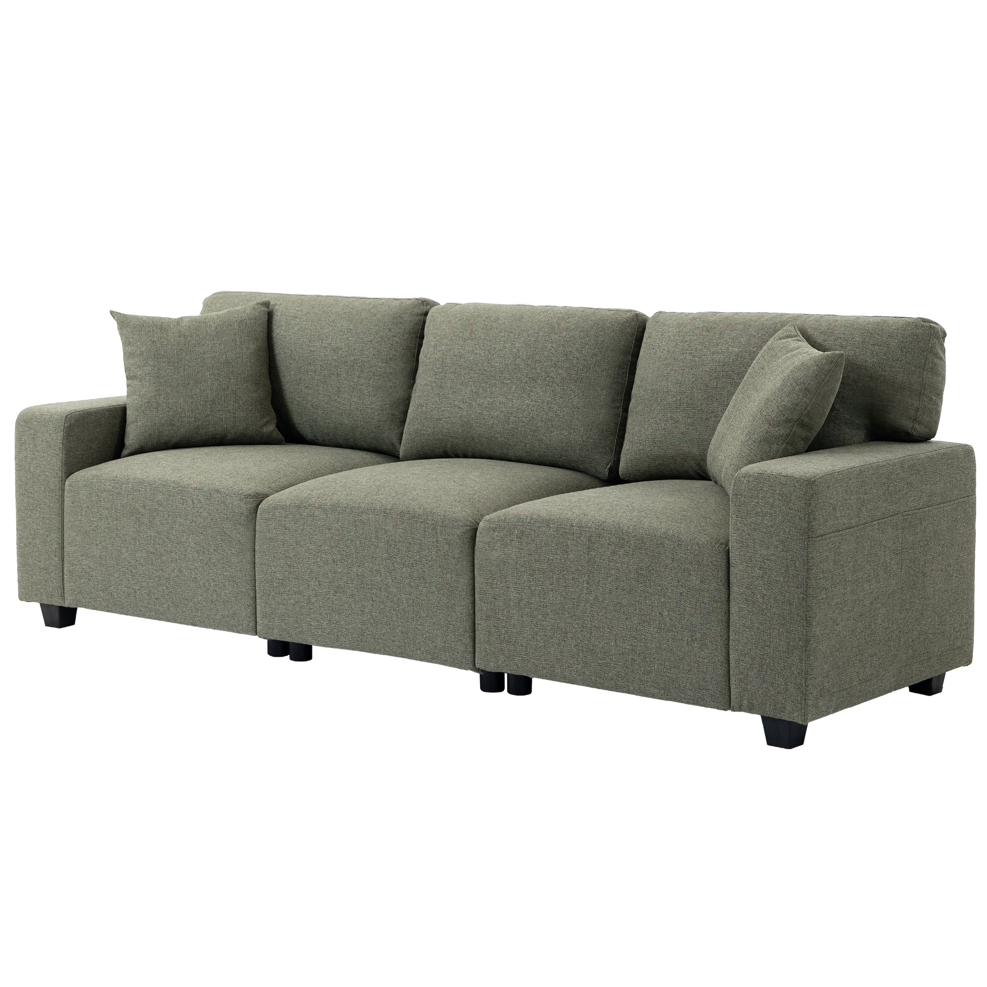 3 Seater Sofa with Storage Pockets, Modern Upholstered Couch with Pocket Springs, Green