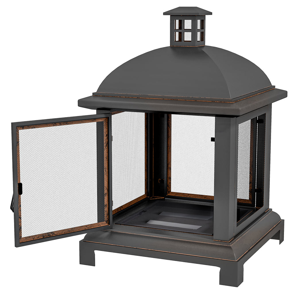 Wood-Burning Fire Pit, Chimney Style Firepit with Poker, 26" x 26", Black