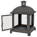 Wood-Burning Fire Pit, Chimney Style Firepit with Poker, 26" x 26", Black