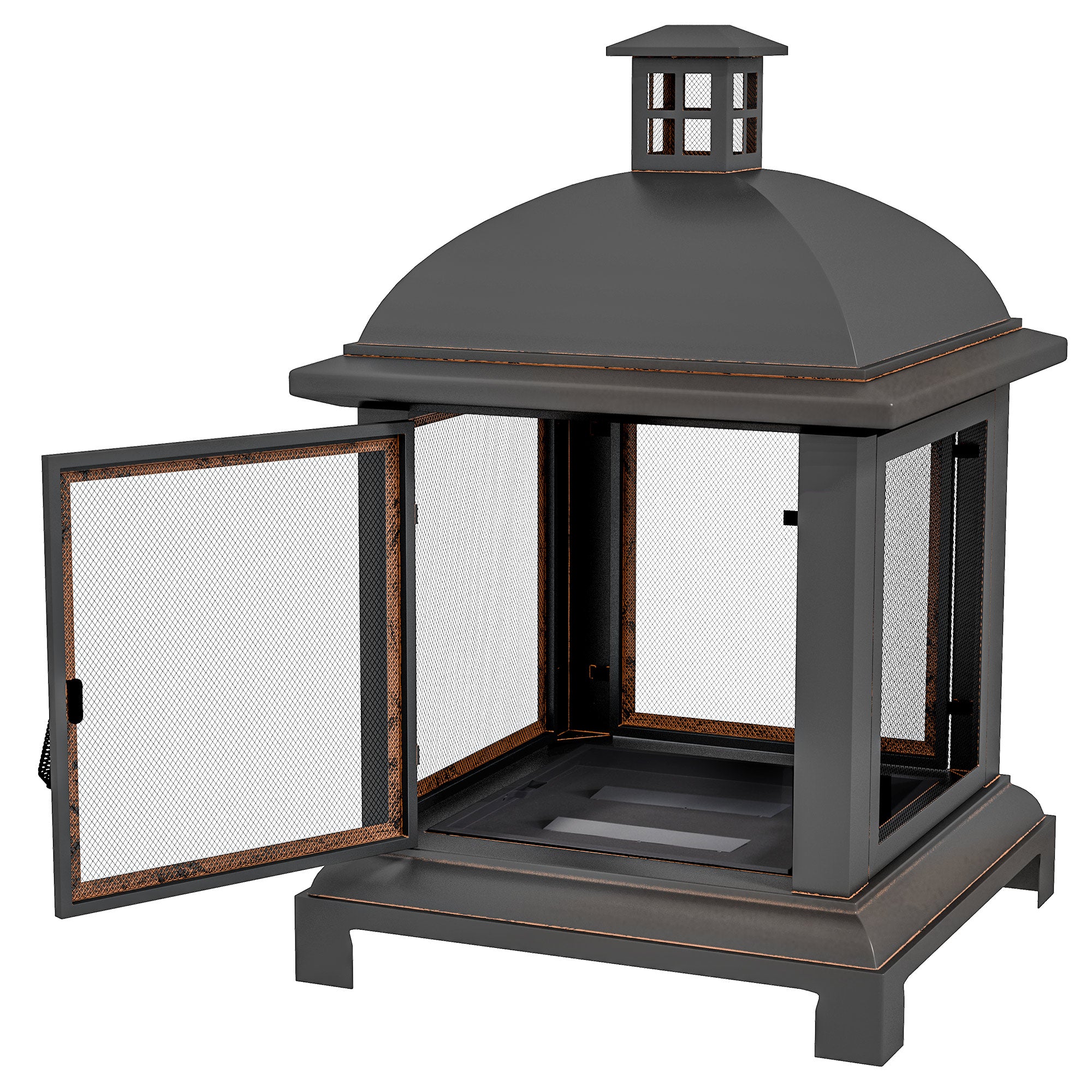 Wood-Burning Fire Pit, Chimney Style Firepit with Poker, 26" x 26", Black