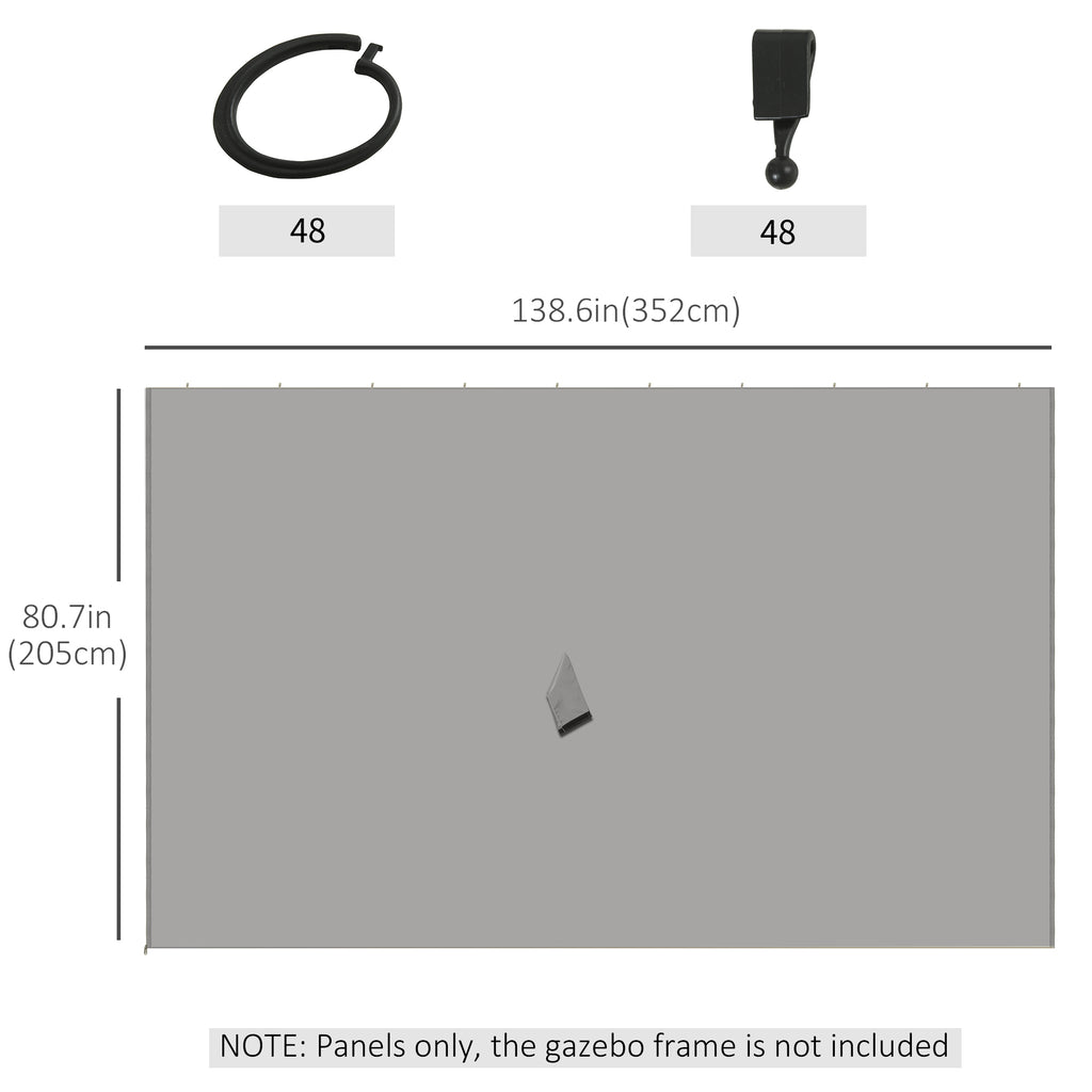 Gazebo Curtains, 10' x 13' Universal Replacement Privacy Curtain, 4-Panels Sidewall with Hooks/C-Rings, Light Grey