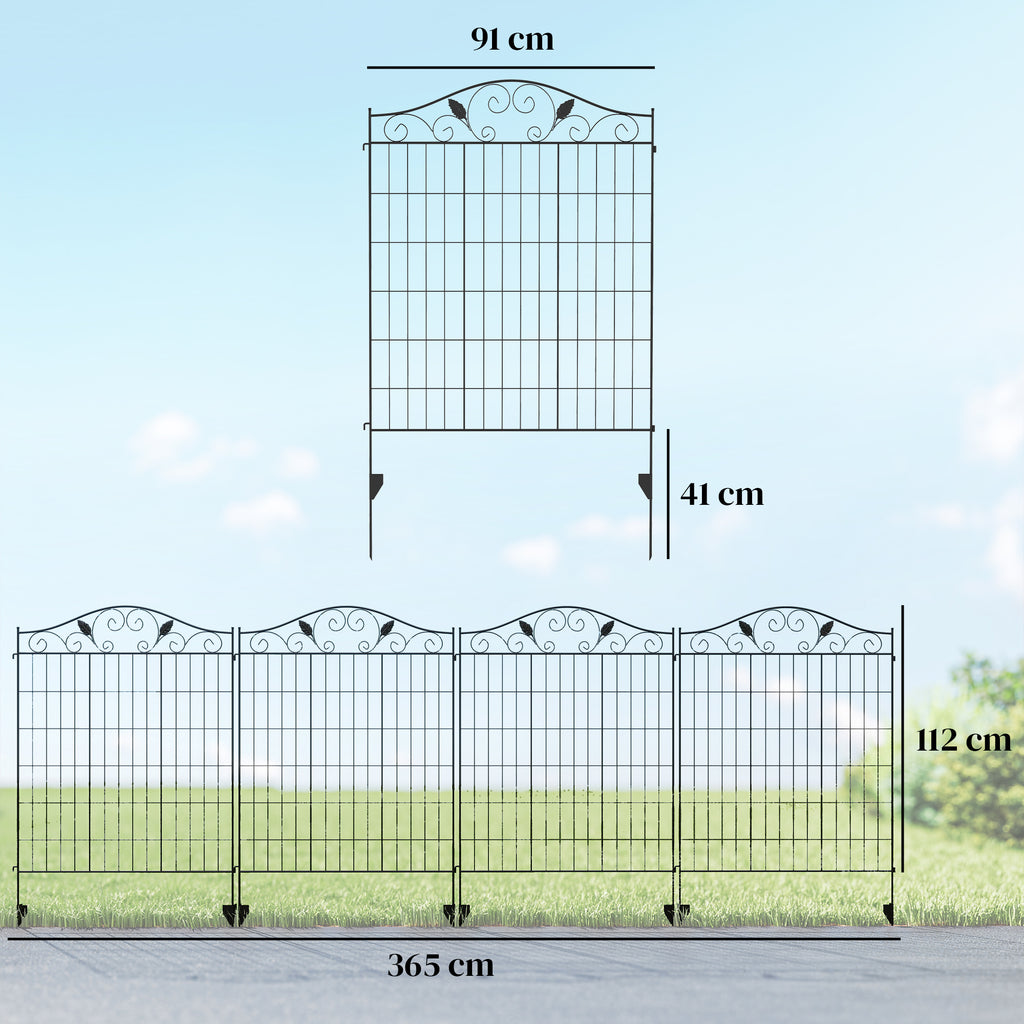 Garden Decorative Fence 4 Panels 44in x 12ft Steel Wire Border Edging for Landscaping