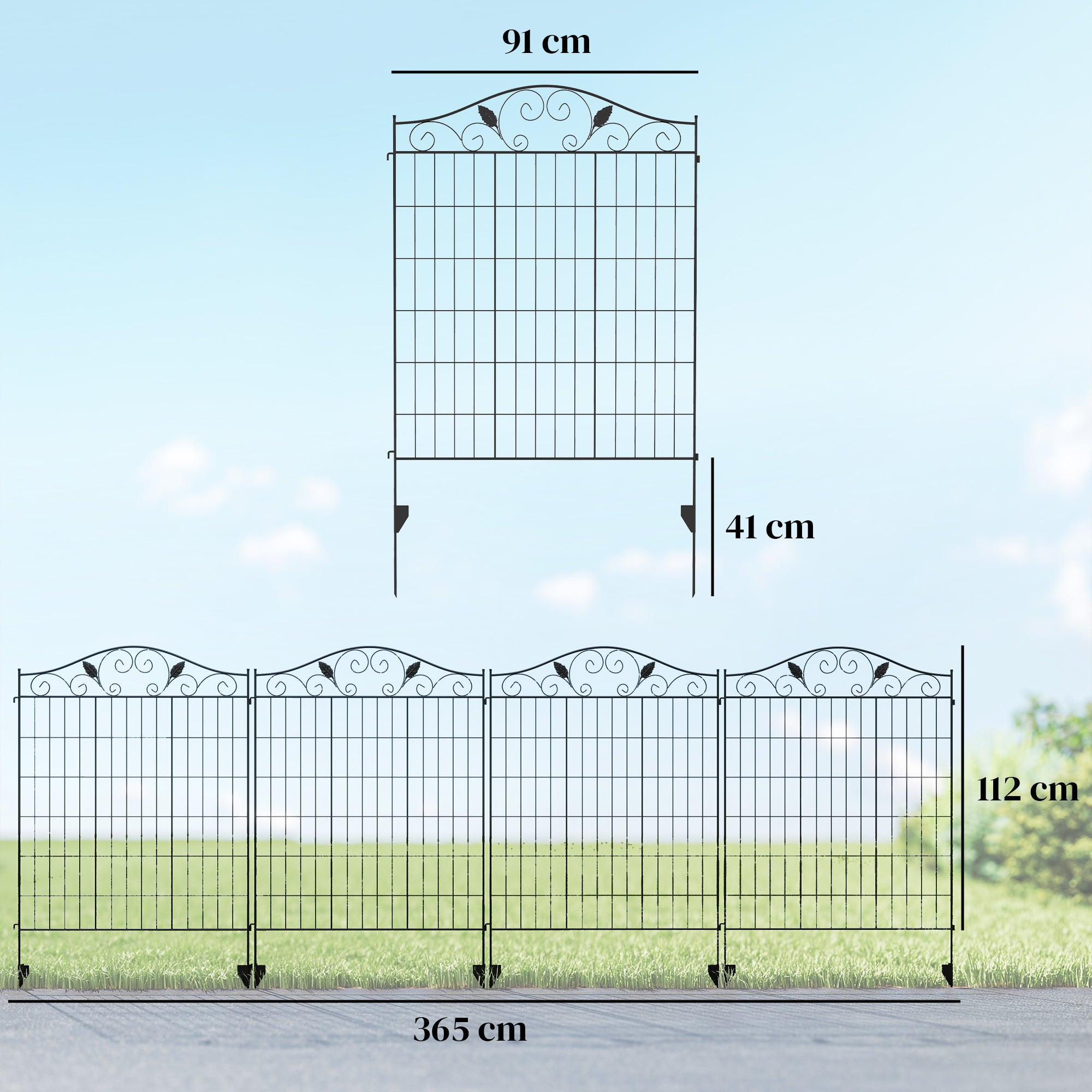 Garden Decorative Fence 4 Panels 44in x 12ft Steel Wire Border Edging for Landscaping
