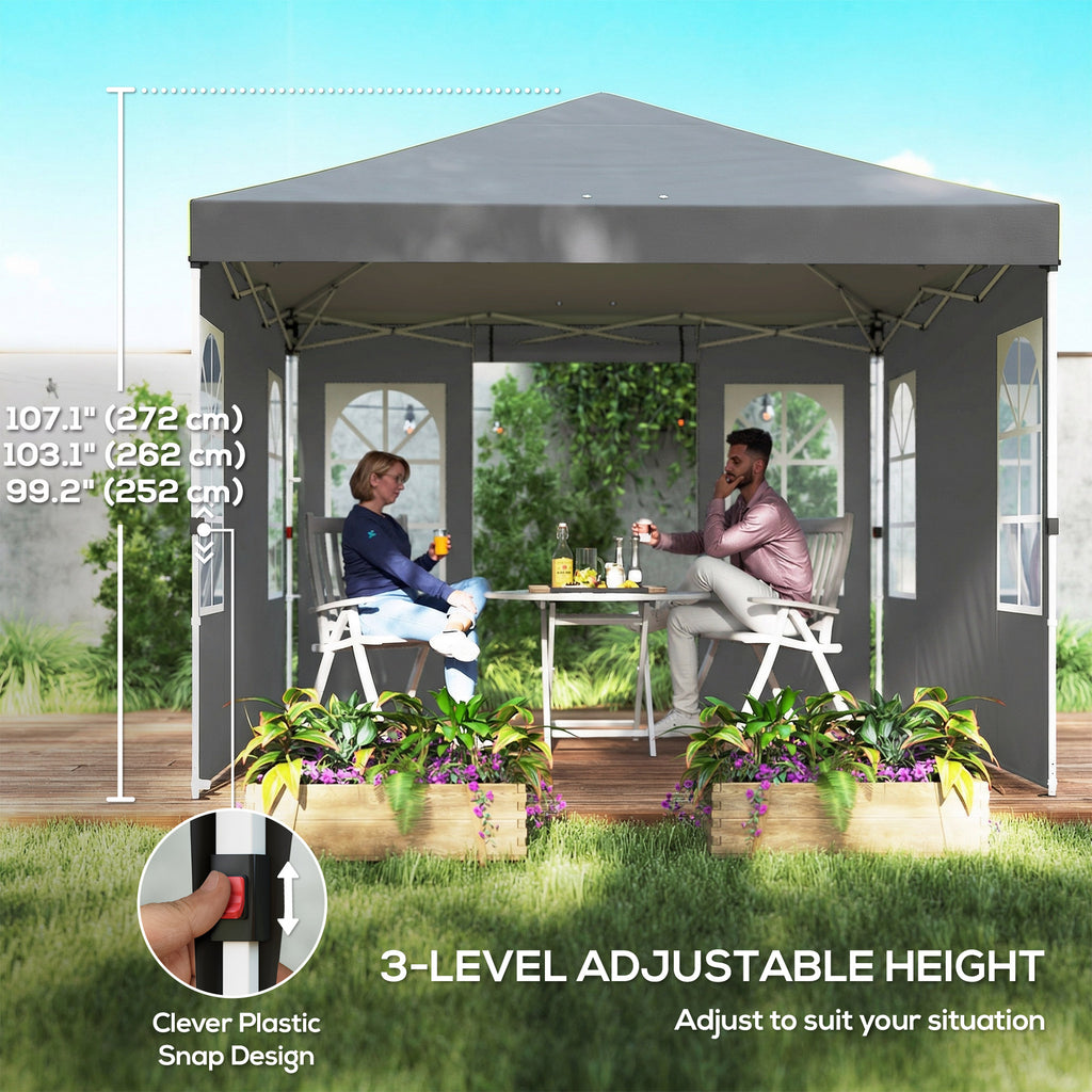9.6 x 9.6 ft Pop Up Canopy Tent with 4 Sidewalls, UPF 50+ 1-Button Push Easy Setup Outdoor Instant Canopy, Light Grey