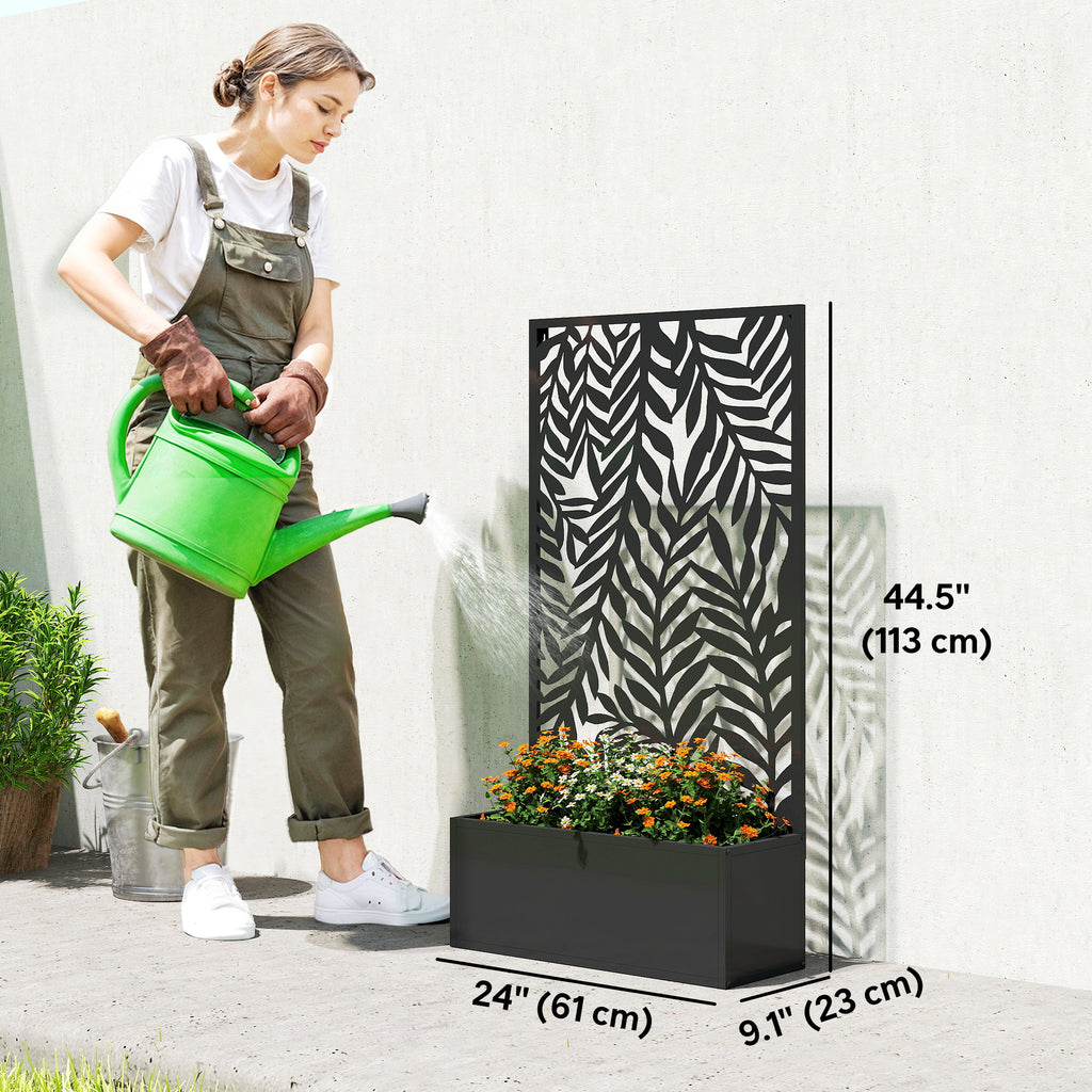 Metal Planter Box with Trellis, 44.5" Raised Garden Bed with Trellis Privacy Screen for Climbing Plants