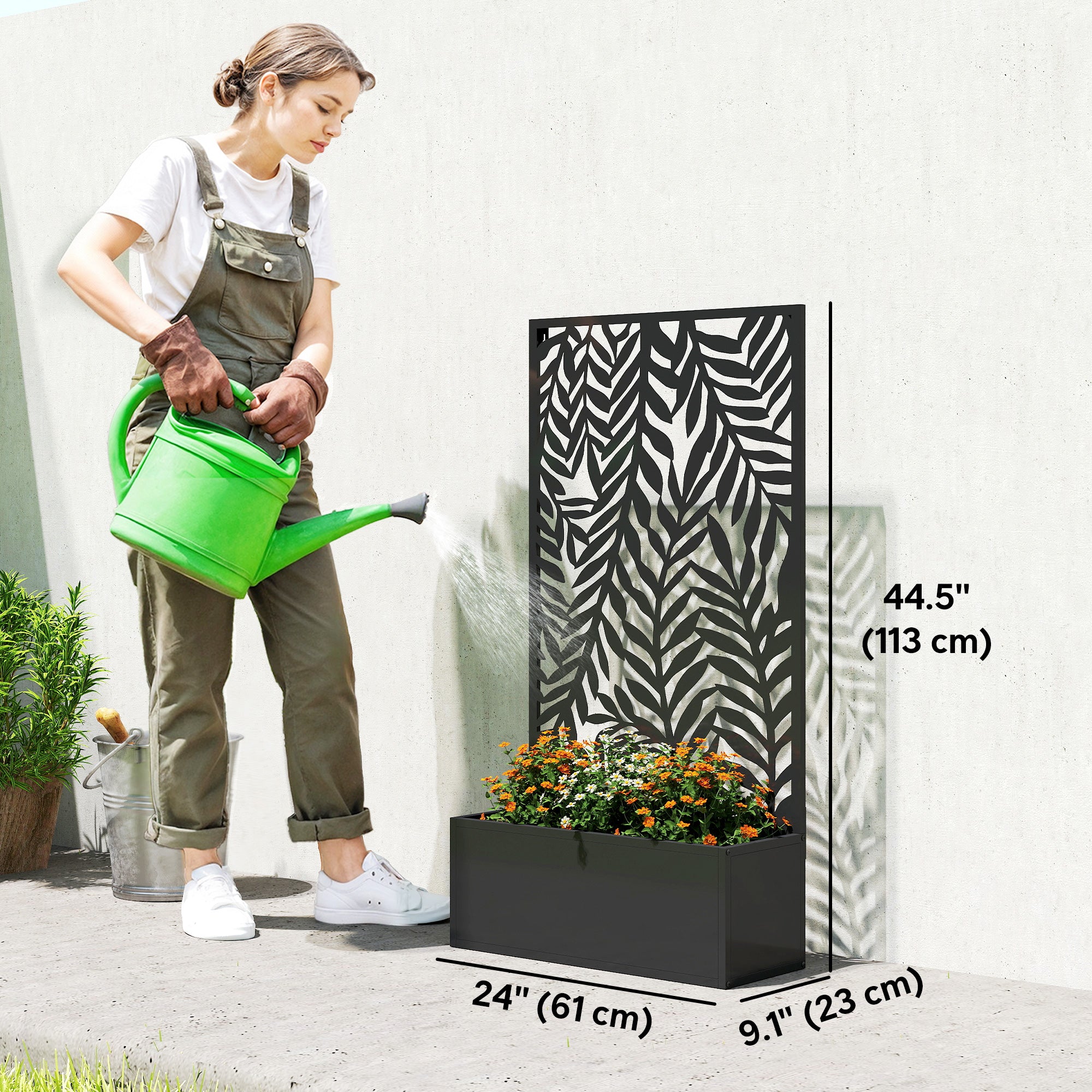 Metal Planter Box with Trellis, 44.5" Raised Garden Bed with Trellis Privacy Screen for Climbing Plants