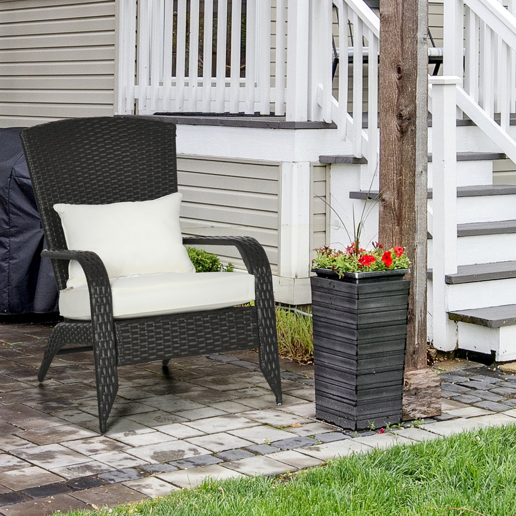 Patio Wicker Adirondack Chair, Outdoor Rattan Muskoka Chair with Cushions for Patio, Garden, Backyard, Cream