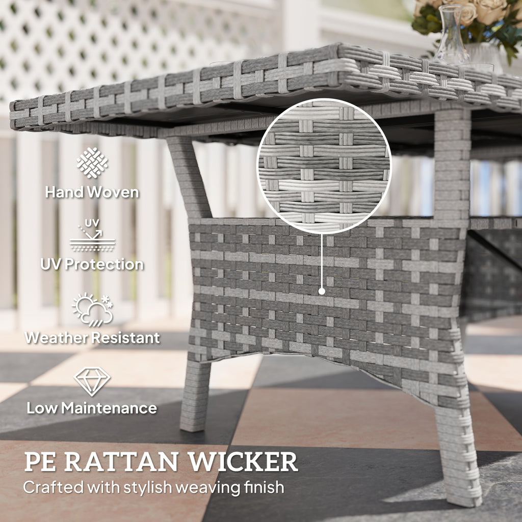 75" Outdoor Dining Table for 6-8, Wicker Patio Table with Storage Shelf and WPC Slatted Top for Balcony, Grey