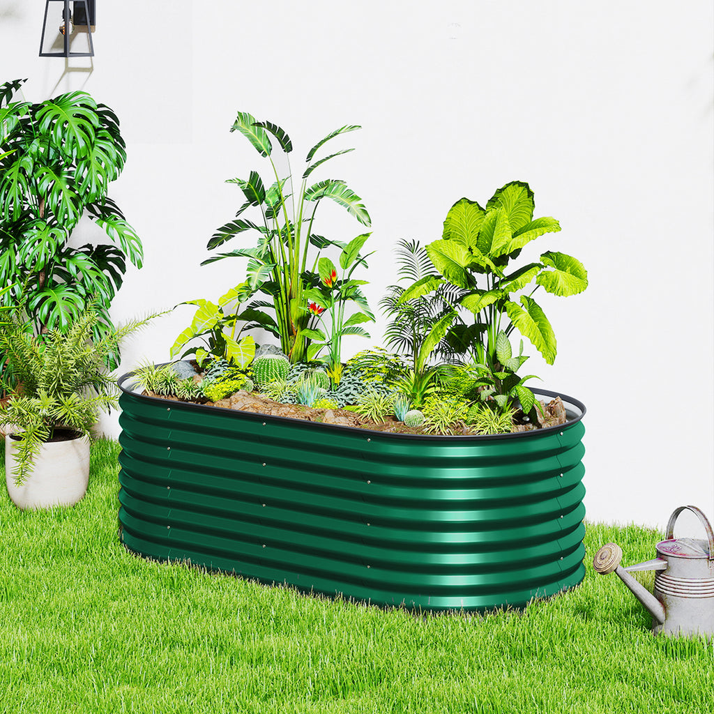 5 x 2.5 x 2 ft Galvanized Raised Garden Bed, Easy DIY Oval Planter Box with Safety Edging and Gloves, Dark Green