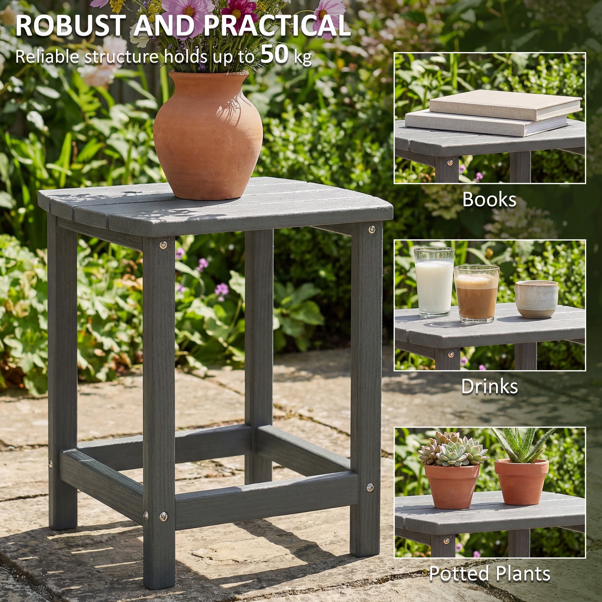 Outdoor Side Table, Adirondack Patio End Table for Garden, Pool, Backyard, Lawn, Beach, Indoor and Outdoor, Grey