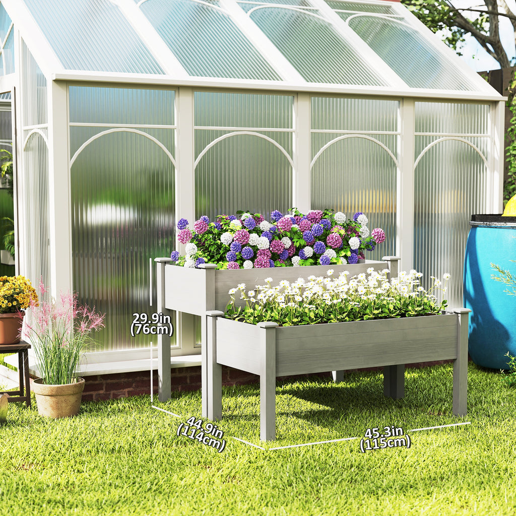 2 Tiers Wood Plant Raised Bed Flower Vegetable Herb Grow Box Stand Garden  Step Planter Stand Free Combination Grey