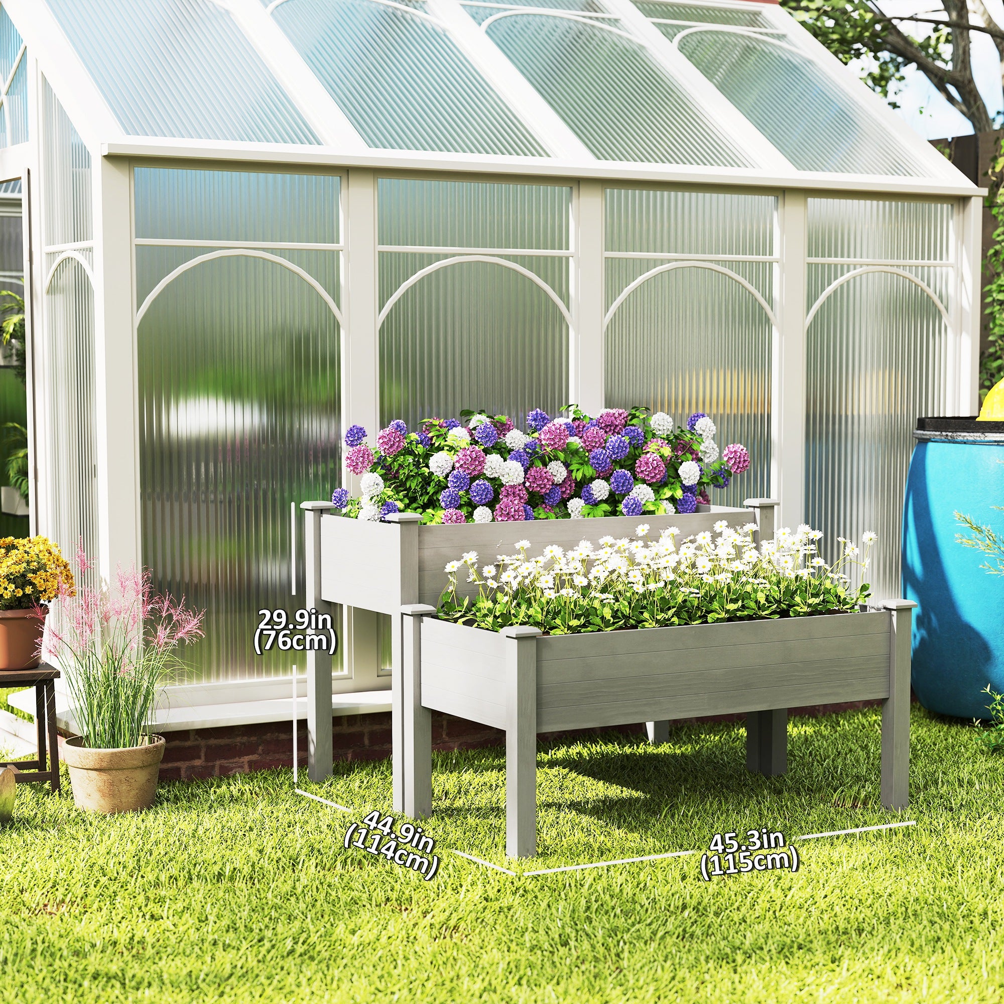 2 Tiers Wood Plant Raised Bed Flower Vegetable Herb Grow Box Stand Garden  Step Planter Stand Free Combination Grey