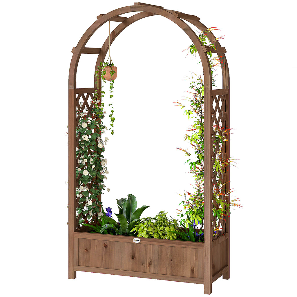 Raised Garden Bed with Arch Trellis, Freestanding Garden Planter Box, Outdoor Planter Container, Dark Brown Wood Effect