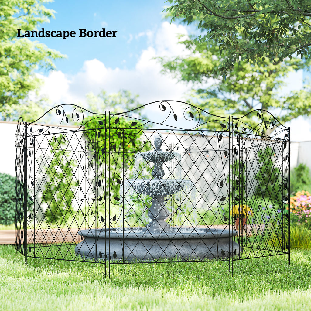 Outdoor Metal Garden Fence Panels, Border Edging for Yard, Patio, 4 Pack, Wavey Vines