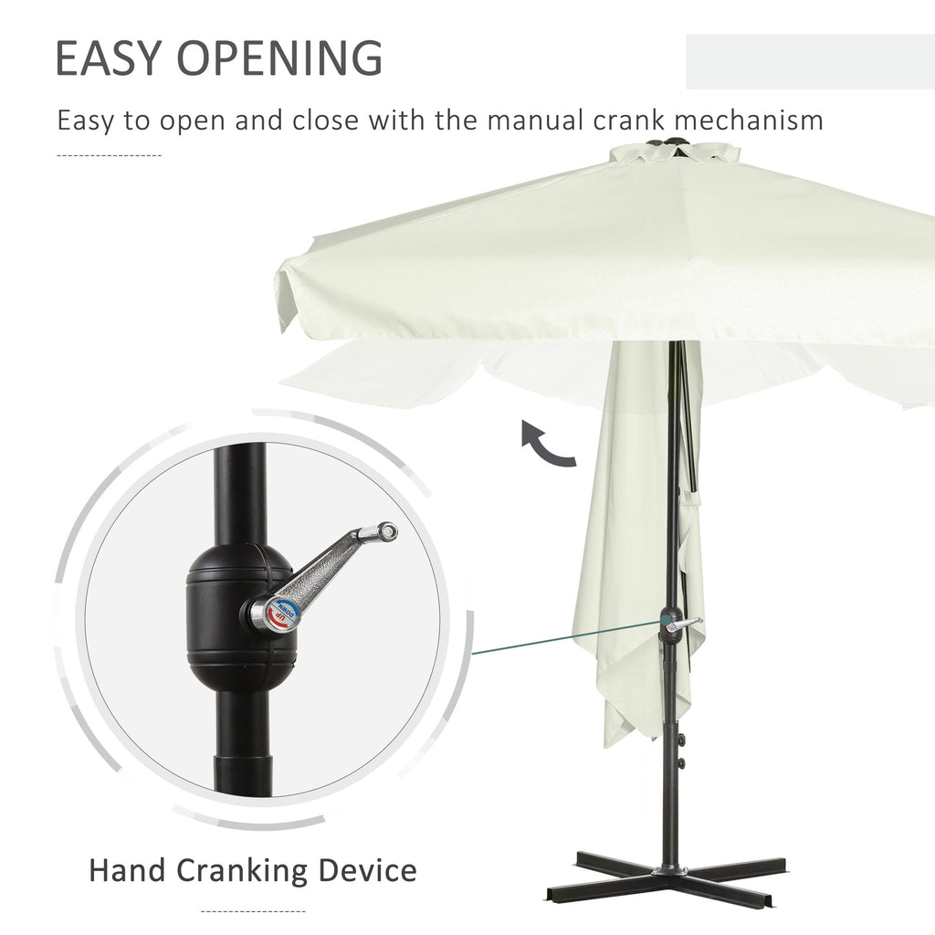 7.5ft Half Umbrella Semi Patio Parasol with Crank Handle, Top Vent for Garden, Balcony- NO BASE INCLUDED, Cream