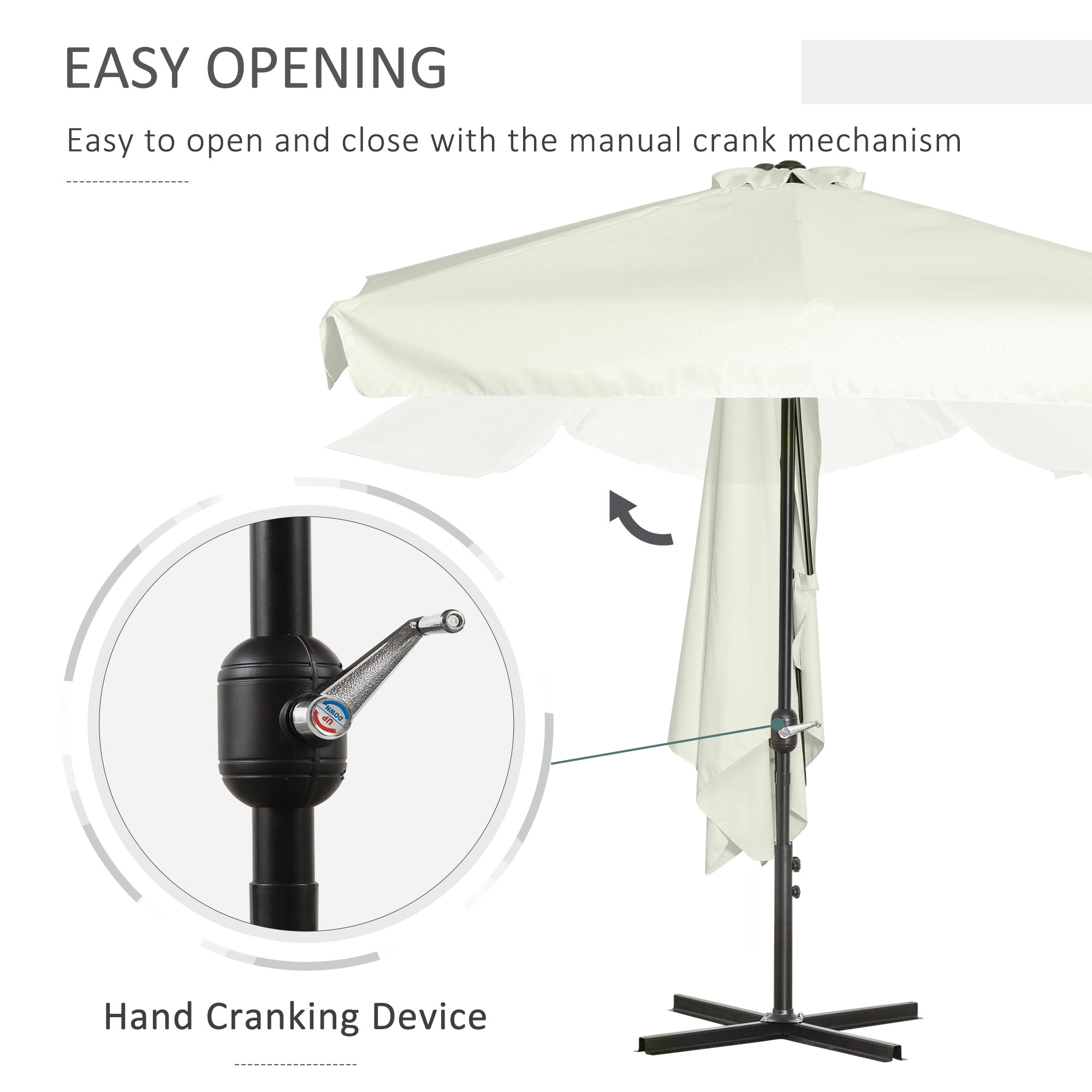 7.5ft Half Umbrella Semi Patio Parasol with Crank Handle, Top Vent for Garden, Balcony- NO BASE INCLUDED, Cream