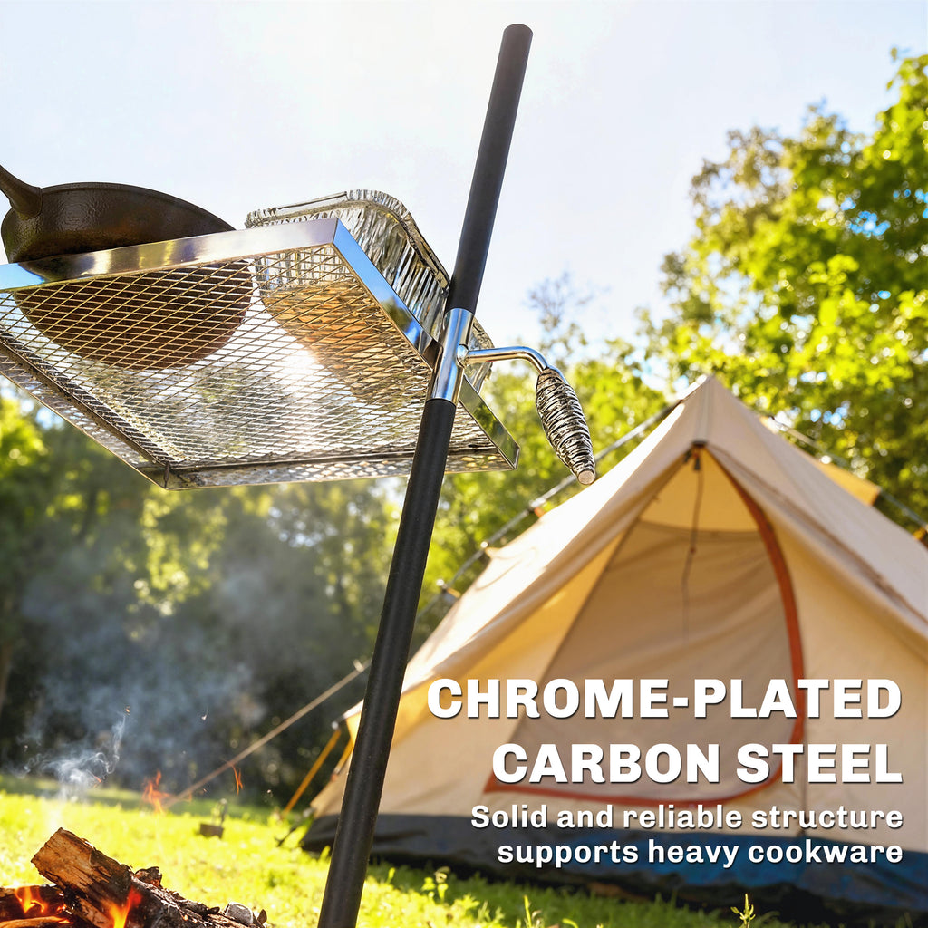Swivel Campfire Grill, 360Â° Adjustable Heavy Duty Chrome-Plated Steel Campfire Cooking Grate, Silver