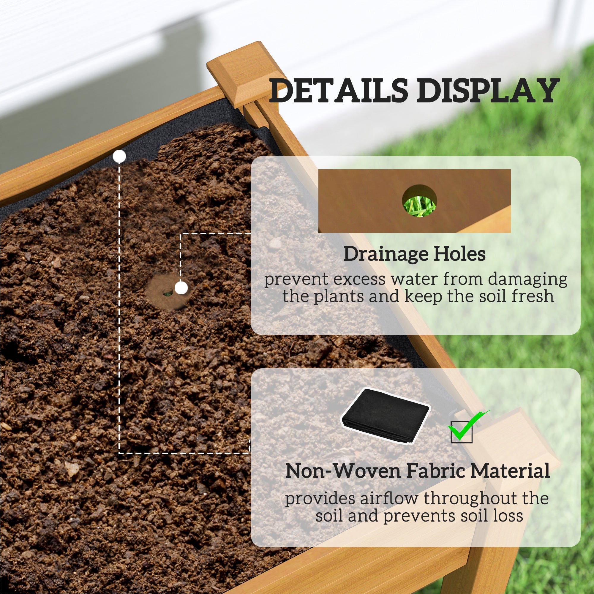 Raised Garden Bed with PE Greenhouse Cover Outdoor Elevated Wood Planter Box for Herbs and Vegetables Sand