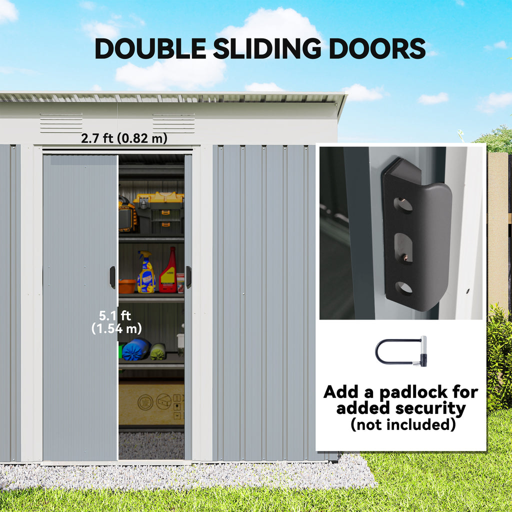 7' x 3.6' Outdoor Storage Shed, Metal Garden Shed with Lockable Sliding Doors and Vents, Grey