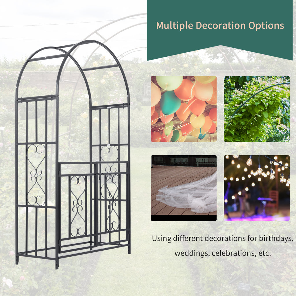 6.7 FT Steel Garden Arch with Gate Outdoor Courtyard Arbor for Climbing Vine Plants Lawn Backyard Decoration Dark Grey