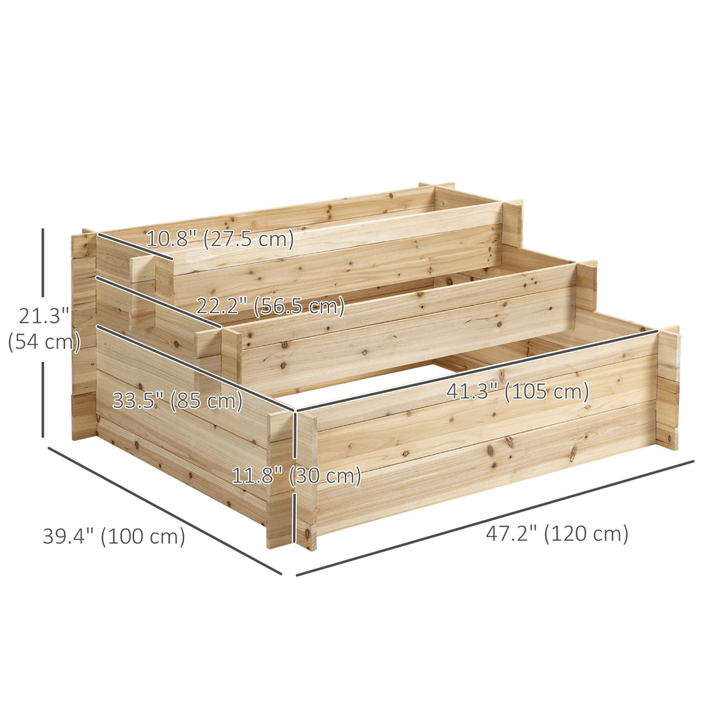 3-Tier Wood Raised Garden Bed, 47.2" x 39.4" x 21.3" Elevated Planting Box, Outdoor Vegetable Flower Container, Herb Garden Indoor Kit, Natural