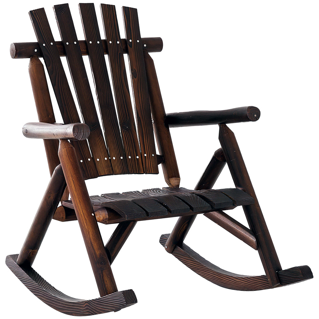 Outdoor Rocking Chair, Wooden Adirondack Outdoor Rocker with High Back, Slatted Seat, Oversized Rustic Patio Rocking Chair for Garden, Porch, Yard, Balcon, Dark Carbonized