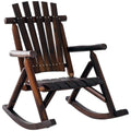 Outdoor Rocking Chair, Wooden Adirondack Outdoor Rocker with High Back, Slatted Seat, Oversized Rustic Patio Rocking Chair for Garden, Porch, Yard, Balcon, Dark Carbonized