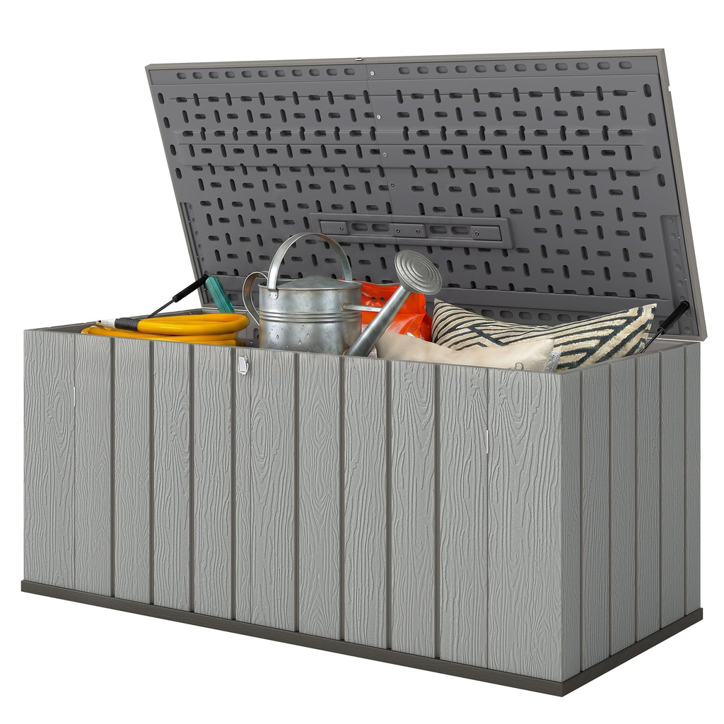 Outdoor Storage Box Large Capacity Deck Box with Lockable Lid Gas Struts for Patio Garden 125.5 gal Grey