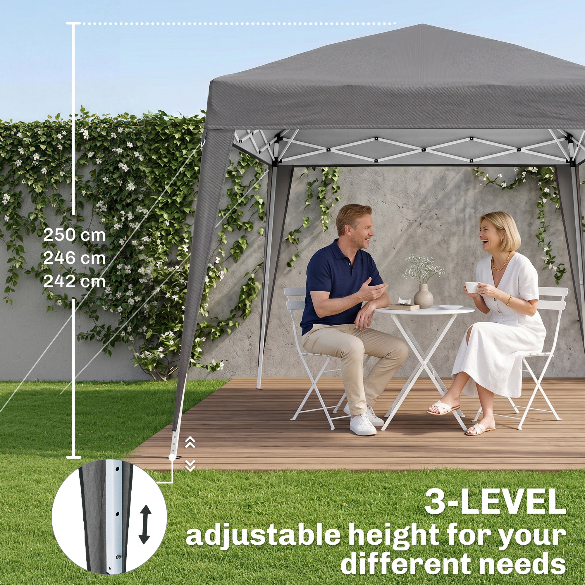 8' x 8' Pop Up Canopy, Outdoor Folding Tent, Portable Party Tent with Carrying Bag for Camping, Party, Picnic, Grey