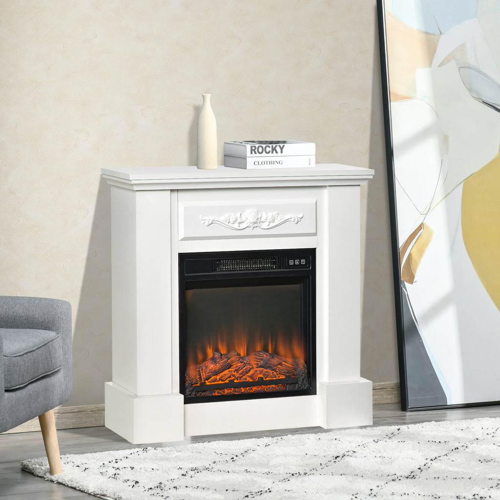 Electric Fireplace with Mantel, Freestanding Heater Corner Firebox with Log Hearth and Remote Control, White