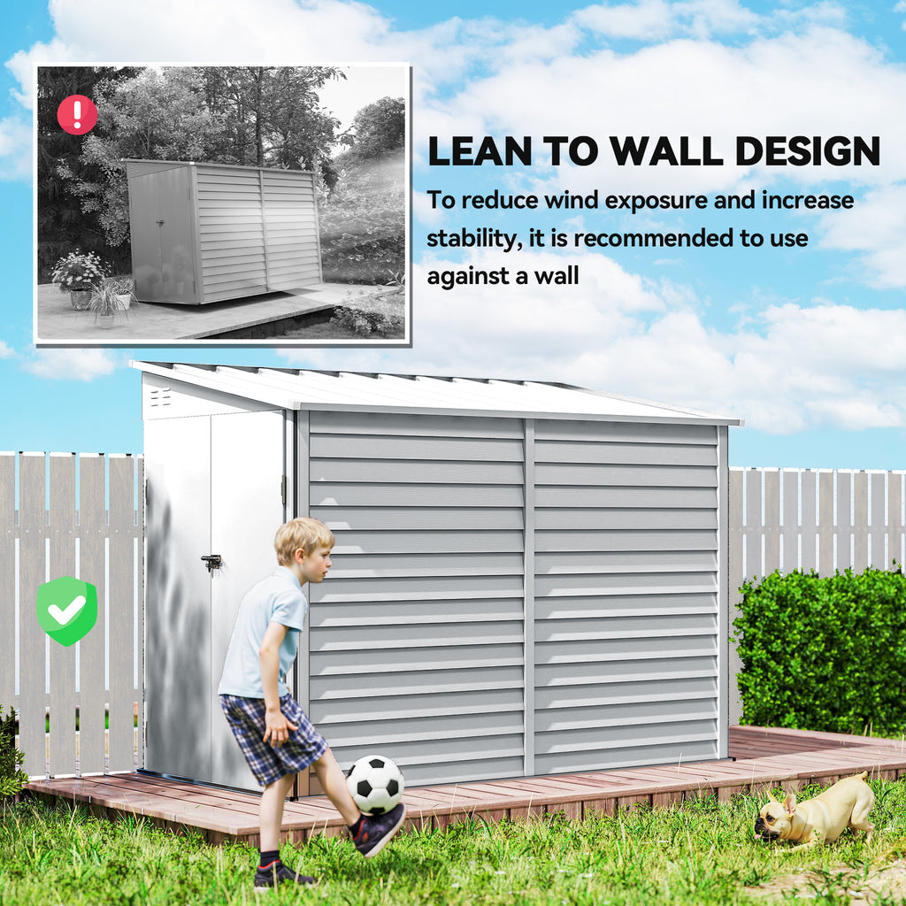 4.6' x 9' Steel Outdoor Storage Shed, Lean to Shed, Metal Tool House with Foundation Kit, Lockable Doors, Gloves and 2 Air Vents for Backyard, Patio, Lawn, White