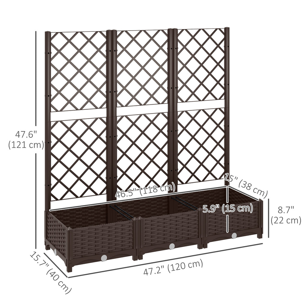 Raised Garden Bed with Trellis, PE Rattan Flower Bed with Drainage Holes and Drain Plugs, 47" x 16" x 48"
