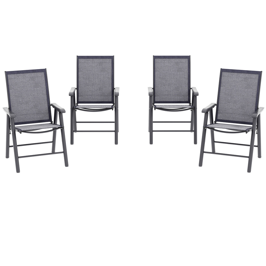 4-Piece Folding Chair Set for Relaxing on Patio Balcony Garden, Comfortable Outdoor Furniture with Armrests, Dark Grey