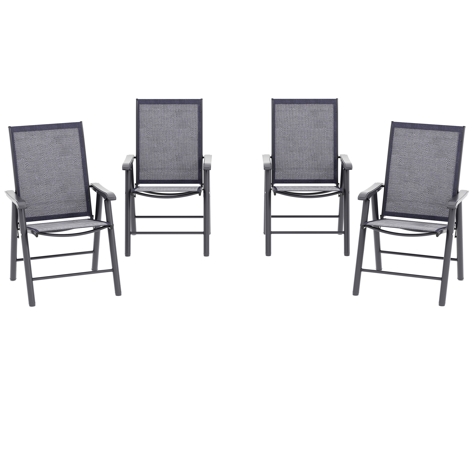 4-Piece Folding Chair Set for Relaxing on Patio Balcony Garden, Comfortable Outdoor Furniture with Armrests, Dark Grey