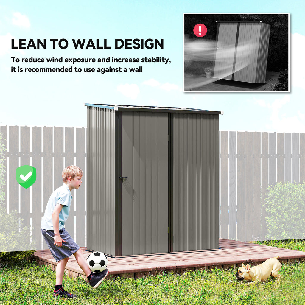 5' x 3' Outdoor Storage Shed, Steel Garden Shed with Single Lockable Door, Tool Storage Shed for Backyard, Grey