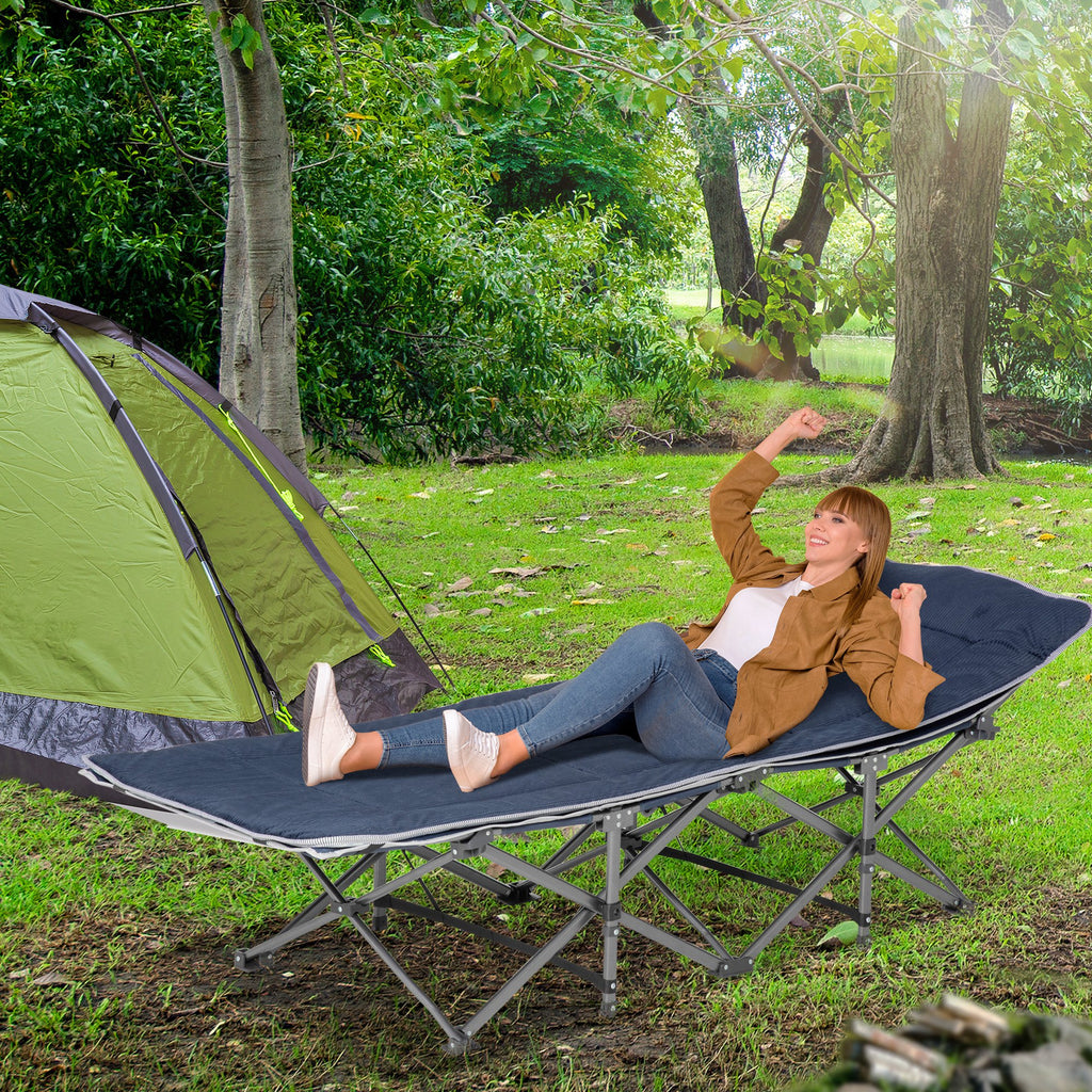 Folding Camping Cot with Mat & Pillow, Double Layer Oxford Heavy Duty Sleeping Cot with Carry Bag Blue
