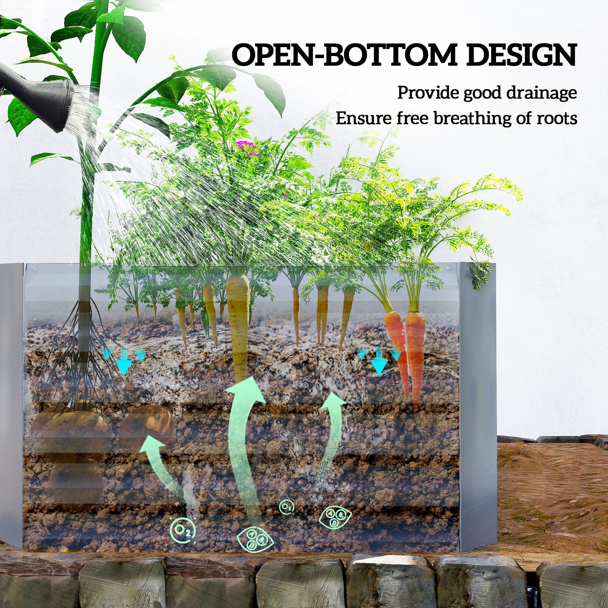 6' x 3' x 2' Raised Garden Bed, Galvanized Planter Box for Growing Flowers, Herbs and Vegetables, Light Grey