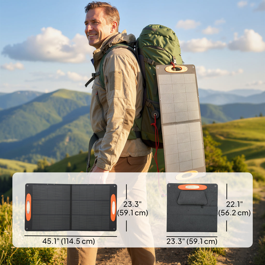 100W Portable Solar Panel, Foldable Solar Charger with USB-A & USB-C Fast Charging Output, IP67 Waterproof